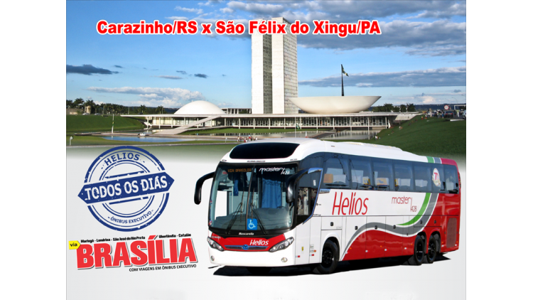 A empresa Helios está oferecendo viagens diárias entre Carazinho/RS x São Félix do Xingu/PA, nos dois sentidos.

O Itinerário passa por cidades importantes como São Miguel do Oeste, Cascavel, Maringá, Londrina, Uberlândia, Catalão, Brasília, Anápolis e Gurupi.

Compre sua passagem aqui no site hoje mesmo!